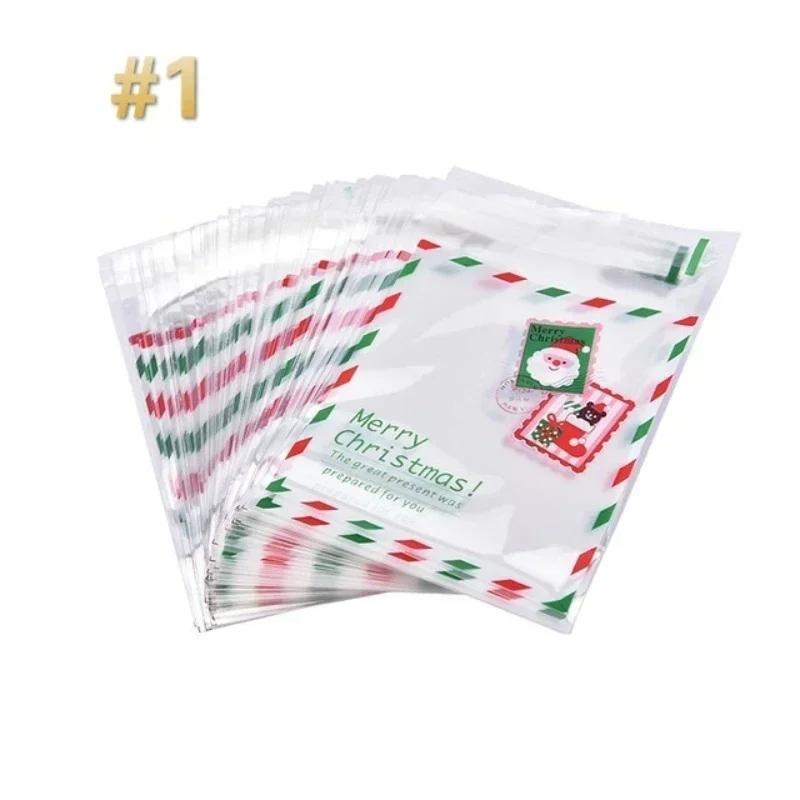 100Pcs/set 4Style Christmas Santa Claus Moose Snowman Self-adhesive Cookie Packaging Bag Biscuits Snack Decoration Gift Holder