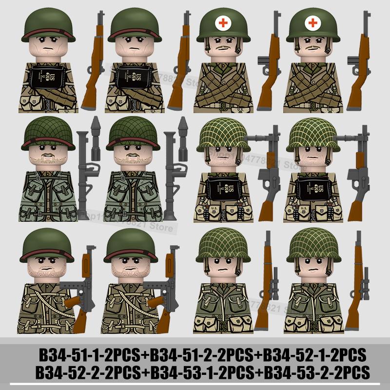 WW2 US Rangers 101 Airborne Soldier Figures Building Blocks Military Army Infantry Gear Helmet Rifle Guns BAR Bricks Toy Gifts
