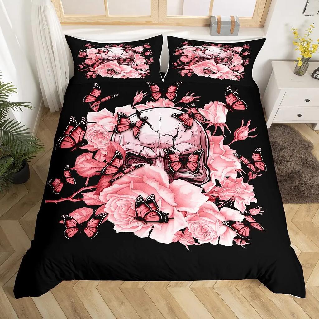 Rose Flowers Duvet Cover Set Butterfly Garden Bedding Sets Girls Women Floral Fresh Nature Blooming Rose Comforter Cover 3 Pcs