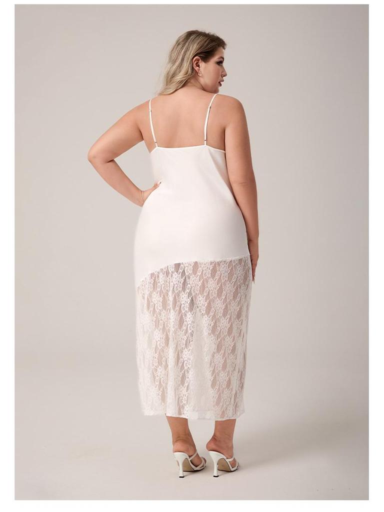 Yaoting Plus Size Lace Patchwork Ice Silk Camisole Nightgown