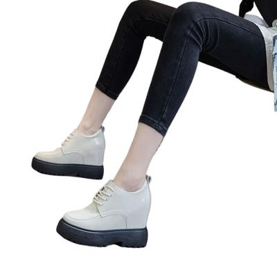 Moda Plataforma 11CM Cuña Tacón Oculto Zapatos Casuales de Mujer Zapatillas Gruesas Cuero de Microfibra Zapatos Femeninos Primavera Otoño