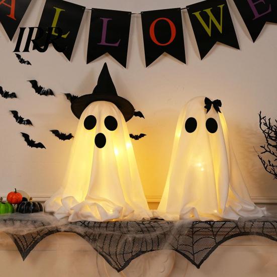 Seasonal Holiday Decor Halloween Ghost Decoration, Light-Up with Witch Hat/Bow, Party Decorations for Spooky Standing Porch Yard Outdoor Decoration