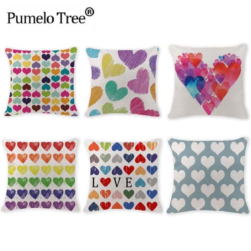 Printing Red Love Pillow Case 45x45 cm Watercolor Cushion Cover Linen