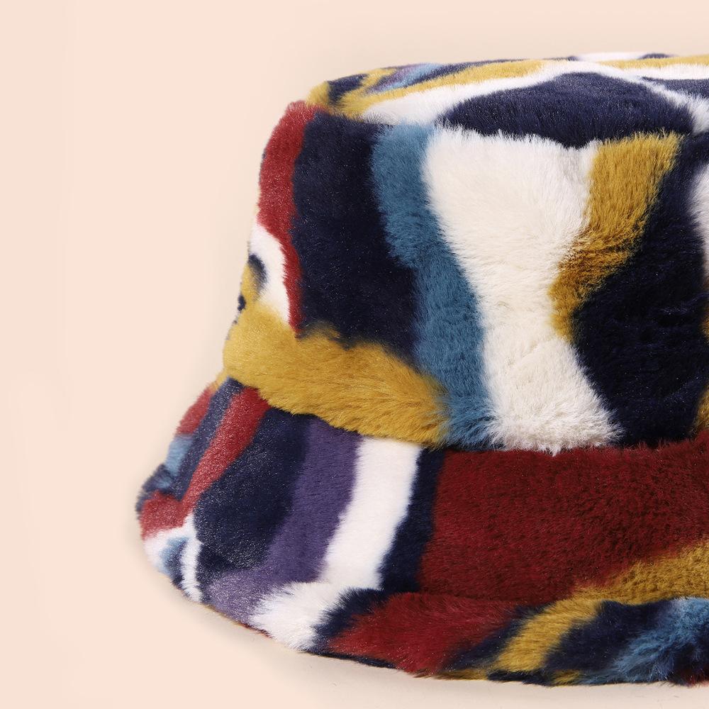 Imitation Rabbit Fur Bucket Hat For Fall Winter Season, Ideal Choice For Gifts Plush Color Matching All-Match Trendy For Daily