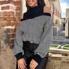 2026 Fall/Winter Retro Striped Off-Shoulder Lantern Sleeve Sweater for Women