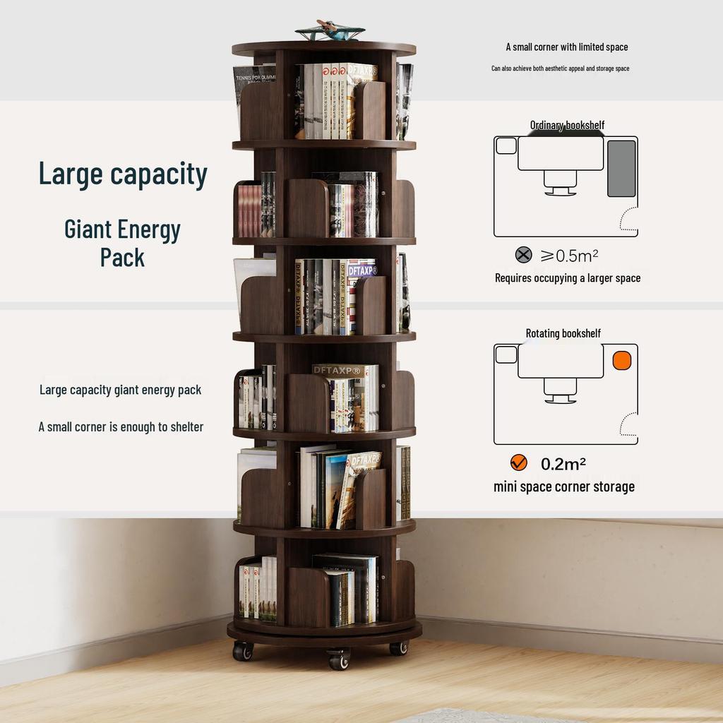 360° Rotating Solid Wood Bookshelf for Children's Room