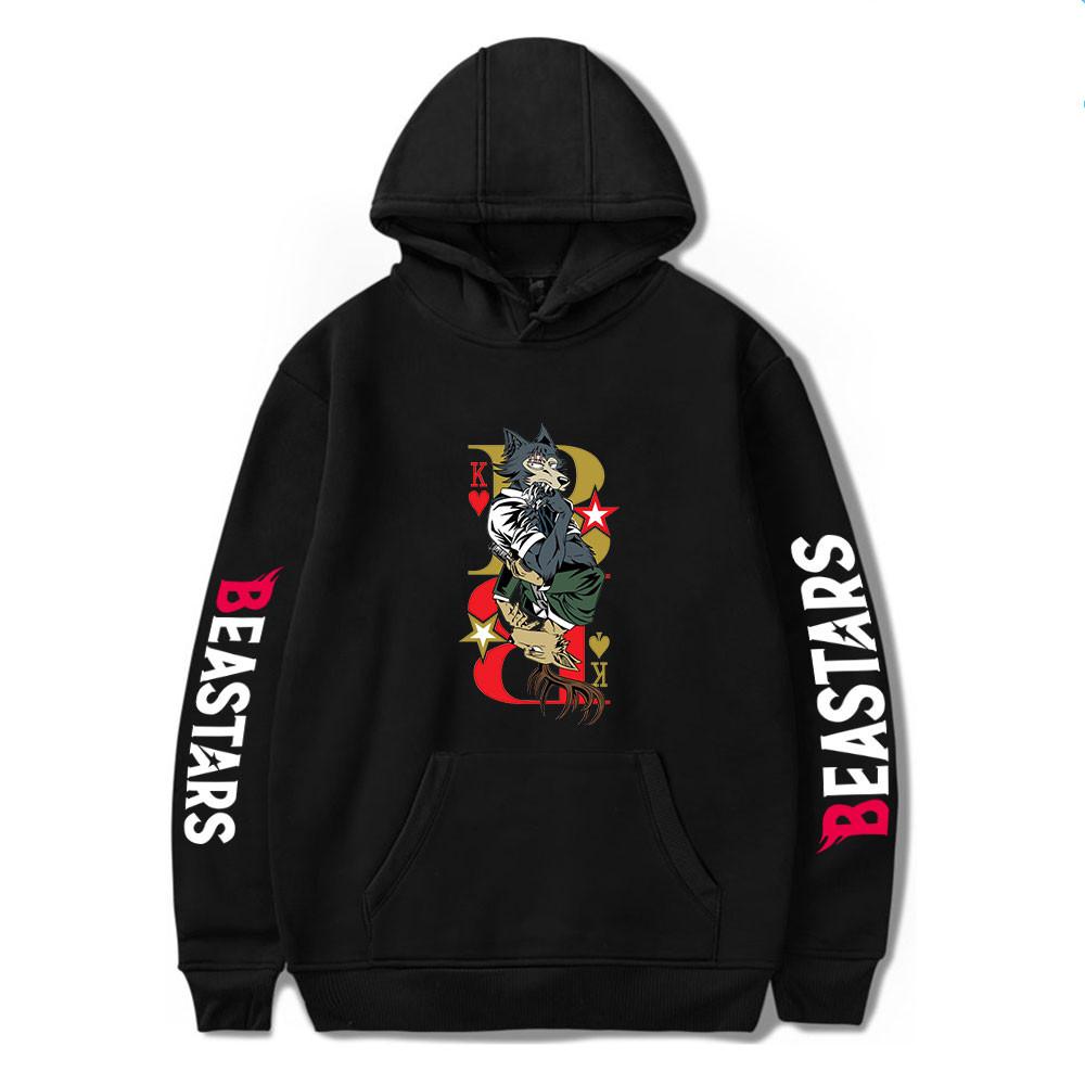 

Новые забавные толстовки с капюшоном в стиле аниме Beastars Harajuku с героями мультфильмов Манга Louis Friends B, уличная одежда с буквенным принтом, модная зимняя толстовка