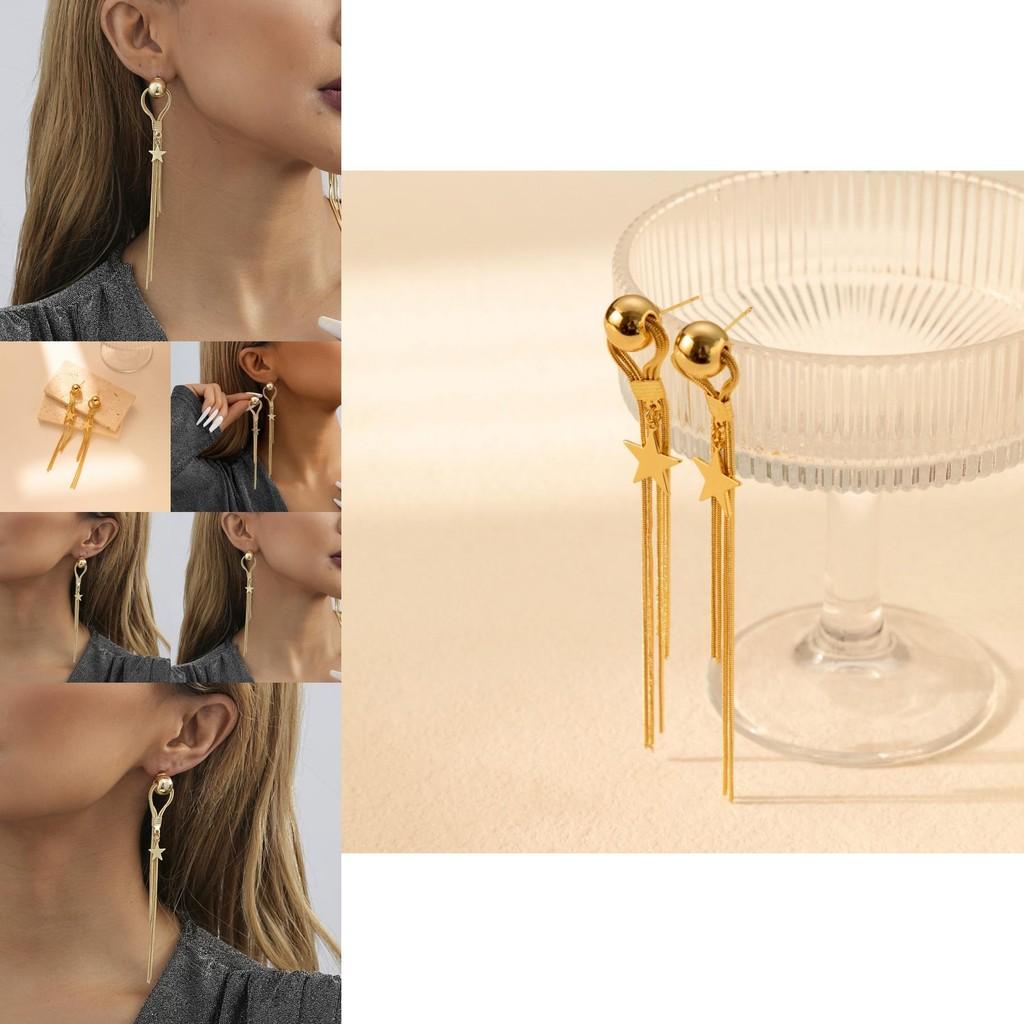 Trendy Gold Star Drop Earrings For Women Fashionable Asymmetric Tassel Style
