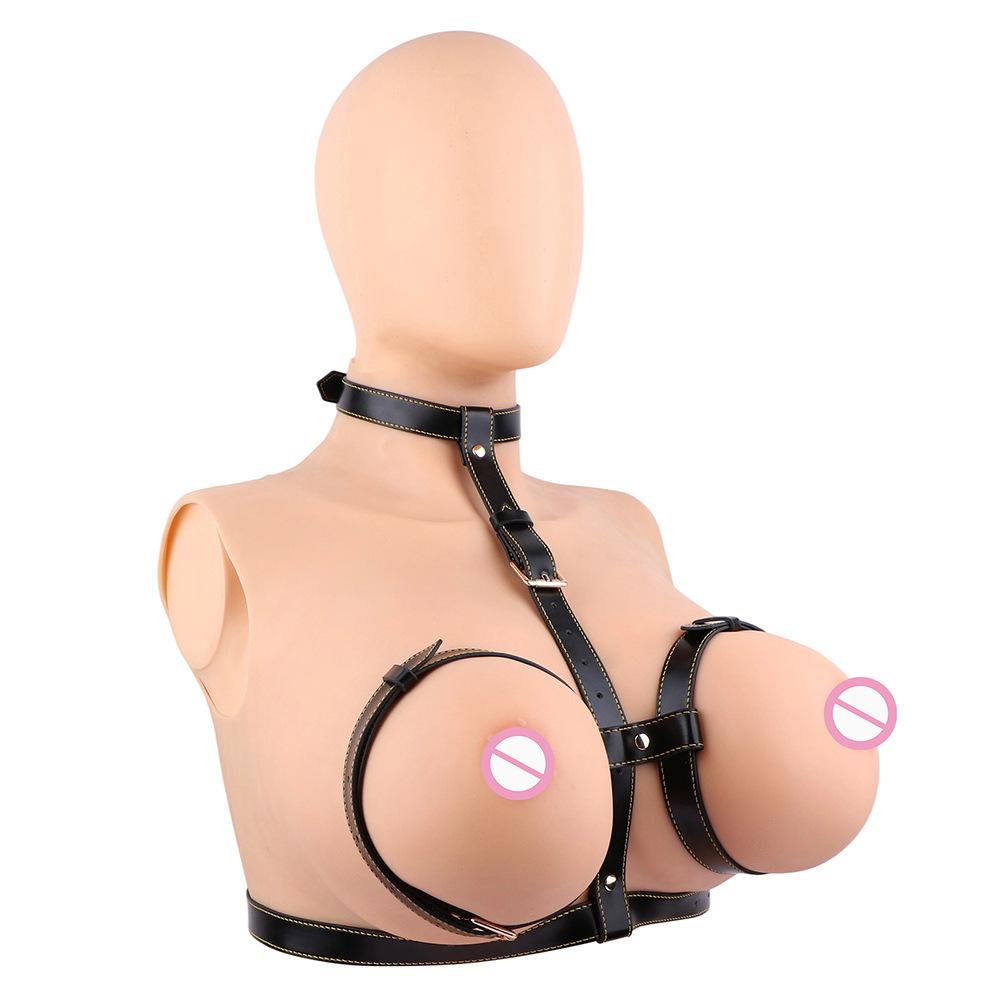 Leather Nipple Clamps Chain Black Wearable Bra BDSM Lingerie Adult Couples Flirting Toy
