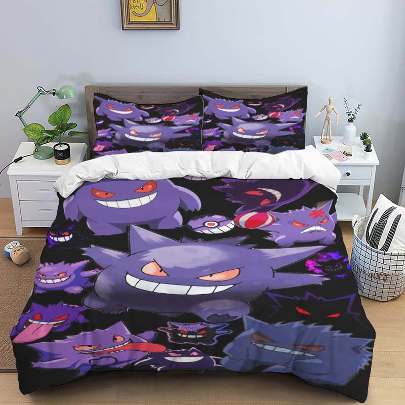 New 2026 Gengar-themed Duvet and Pillowcases – Suitable for Single, Double, King, and Queen Beds.
