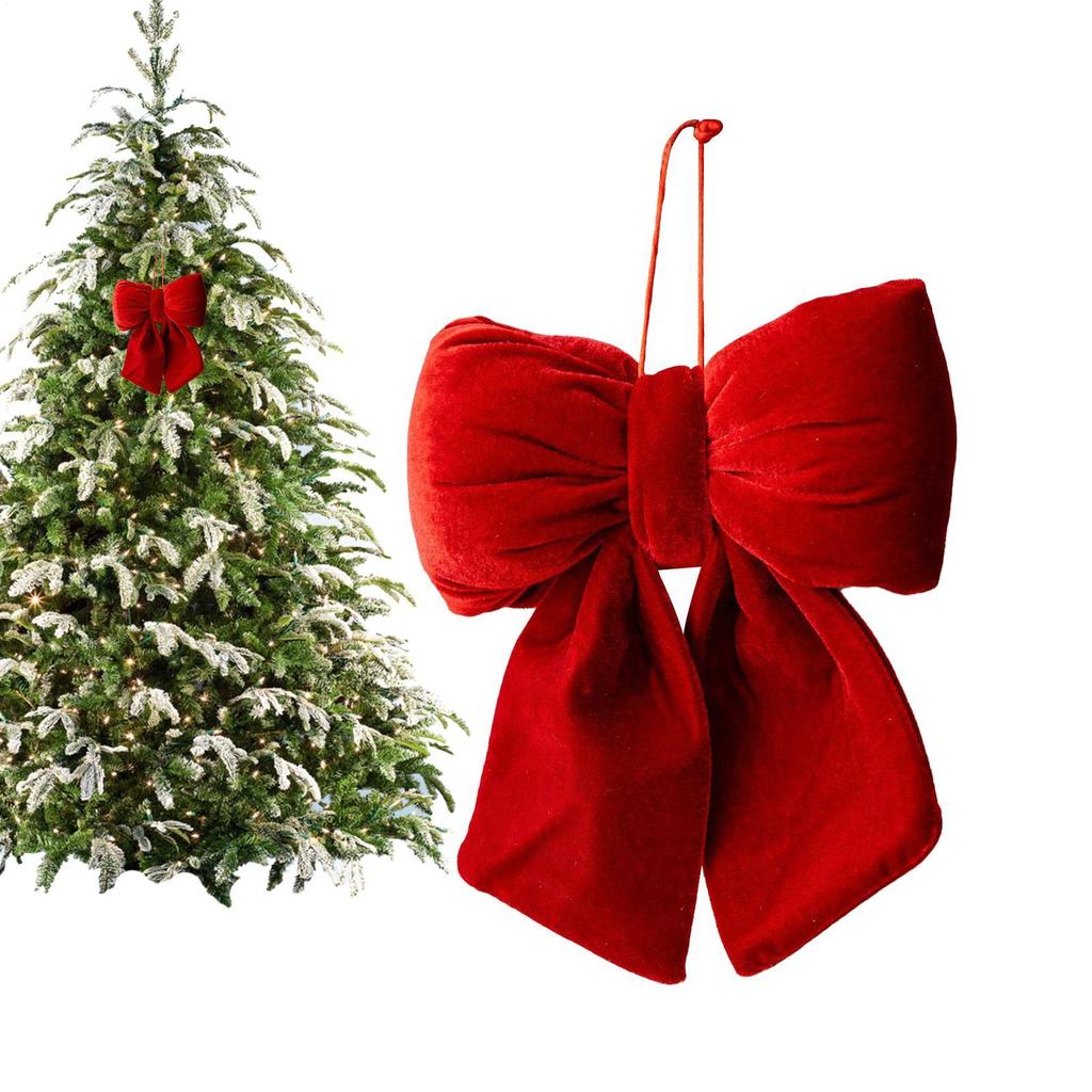 Velvet Red Bow Christmas Decoration Garland Topper Hanging Ornament Christmas Tree Decoration Christmas Bows For Winter Party