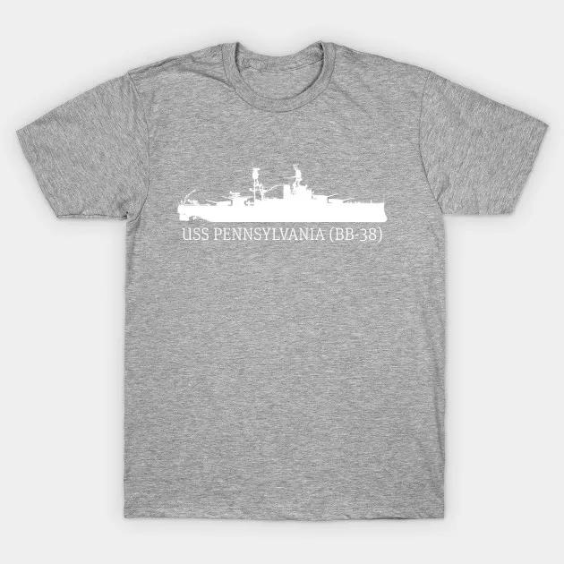USS Pennsylvania BB-38 Battleship Silhouette T-Shirt Short Sleeve Casual 100% Cotton O-Neck Summer Mens T-shirt Size S-3XL