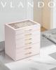 Vlando Glass Lid Jewelry Box Jewelry Box Organizer for Necklaces Rings Earrings Bracelets Accessories Storage 6-Drawer Women's (Pink)
