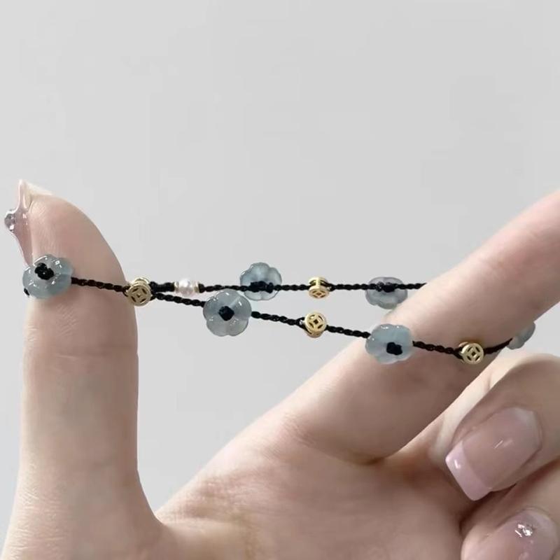 Chinese Style Simple Line Lucky Amulet Bracelet Flower Beaded Bracelet For Women Handmade Rope Bracelet Jewelry