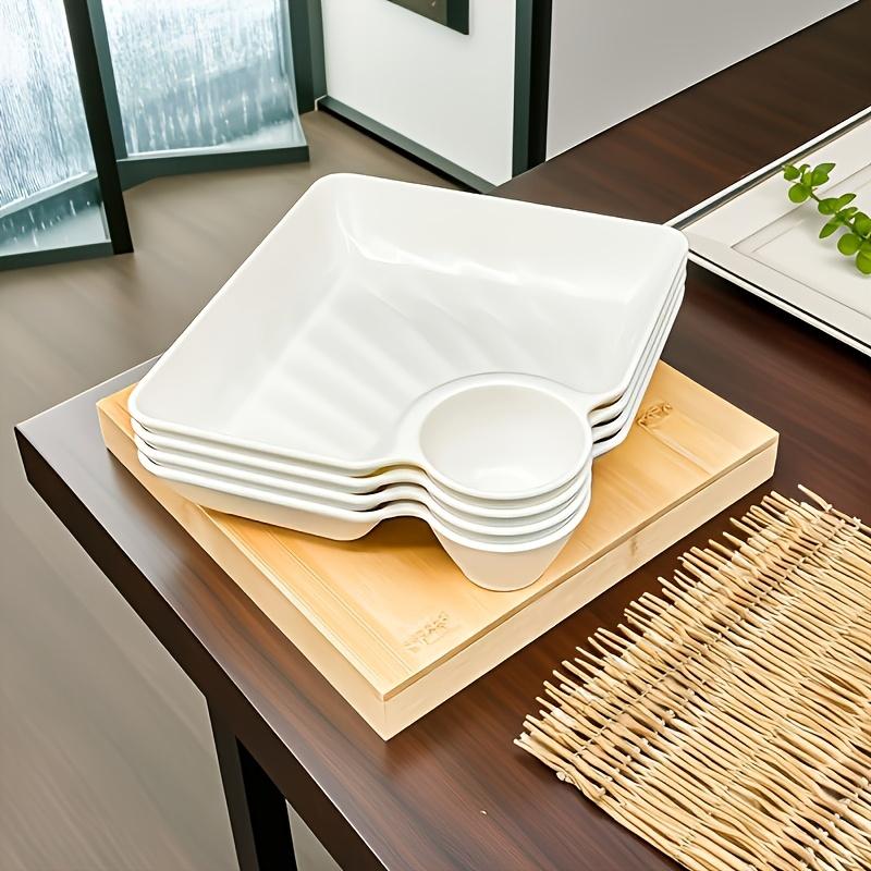 White Plastic Serving Tray Compatible for Sushi,Appetizers & Party Platters-Heavy-Duty Rectangular Snack Plate with Nigiri & Sections for Restaurants