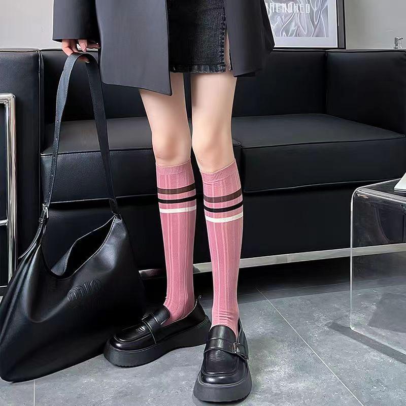 Damen Süße Strümpfe Kniehoch Bunt Gestreift Lange Socken Dünn Sommer Für Dame Mädchen Studenten Socken Schulparty Bequem