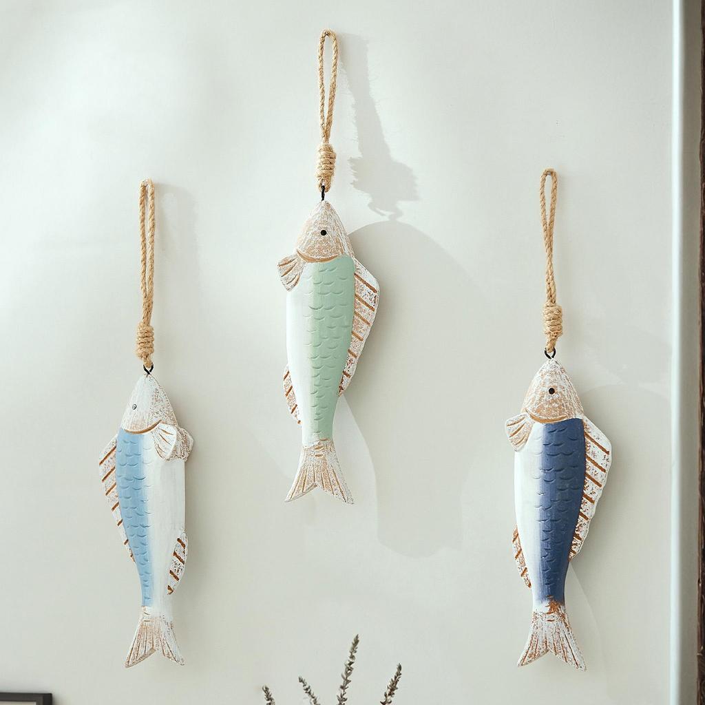 Mediterranean Retro Wooden Fish Skewers Hanging in The Ocean Fengxiang Villagers' Tavern Restaurant Wall Art Decorations