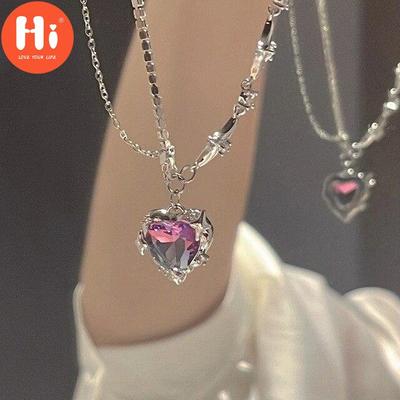 Hi Colored Zircon Heart Necklace for Women Niche Design Romantic Clavicle Chain Exquisite Party Jewelry