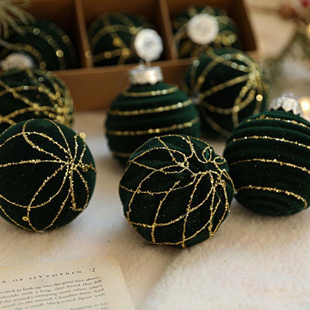 9pcs Flocked Christmas Hanging Balls Glitter Xmas Tree Ornaments  Holiday Festival Party