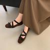 2025 spring and autumn new retro brown square head ballet shoes bow strap flat Mary Jane single shoes women