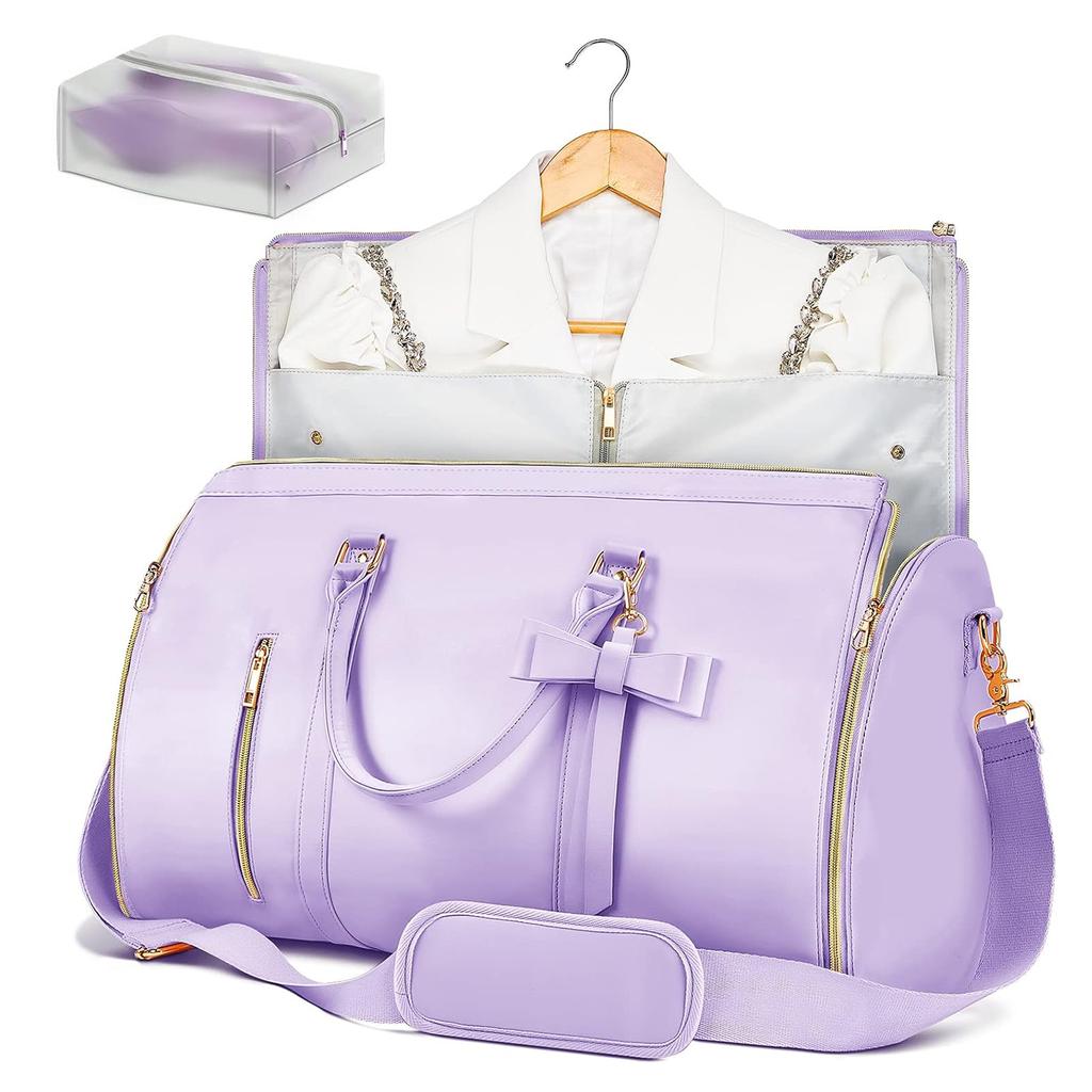 Damen Trendy Reise PU Leder Anzug Kleidersäcke Aufbewahrungstaschen Seesäcke mit Schmetterlingskrawatte