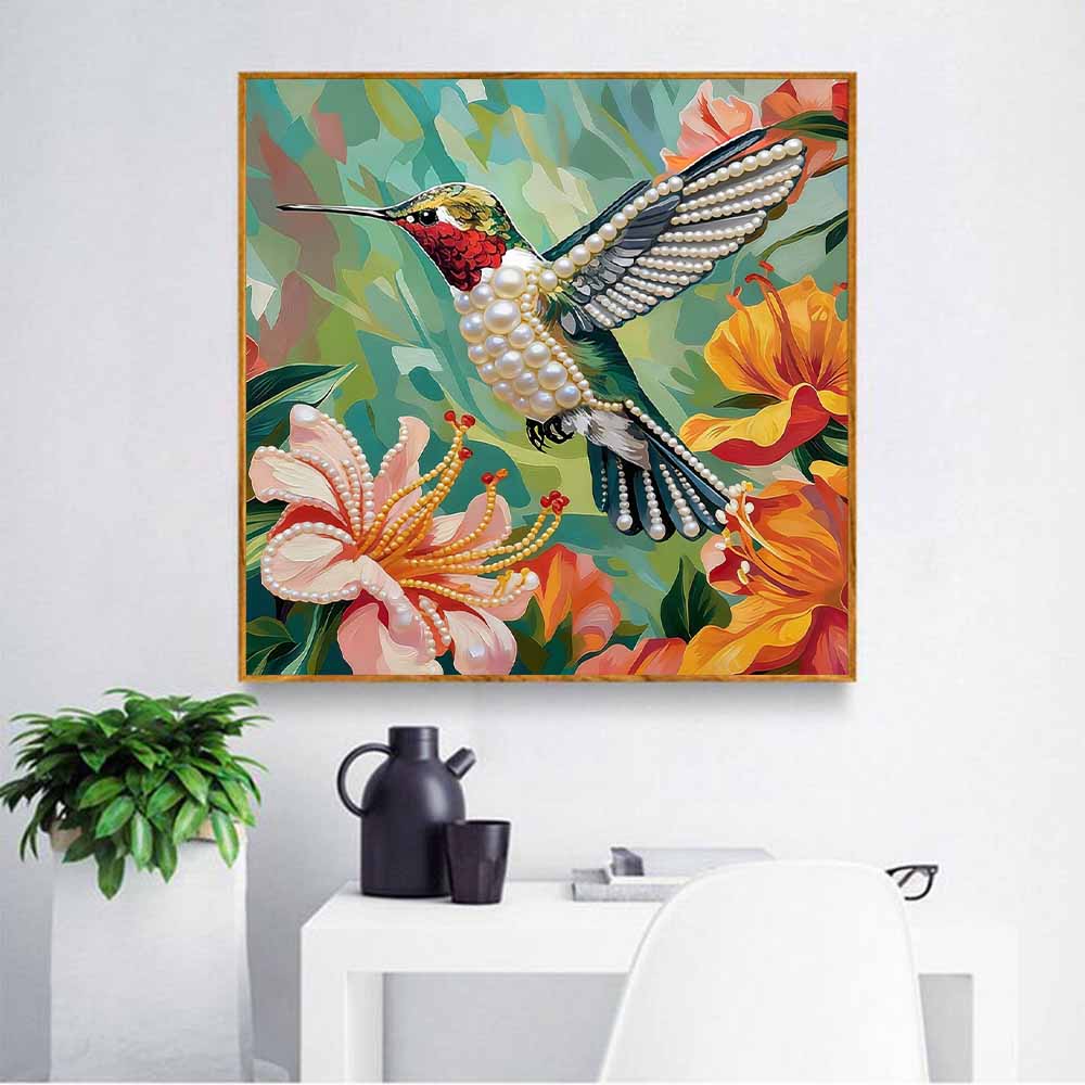 DIY Handmade Hummingbird Pearl Art Kit 30x30cm Frameless Floral Pearl Diamond Painting, Creative Craft Kit for Home Wall Decor & Hobby Lovers