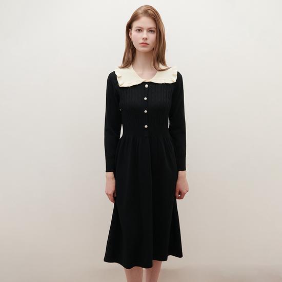Ruffled Collar Knit Long Dress O261T966 55 чёрный