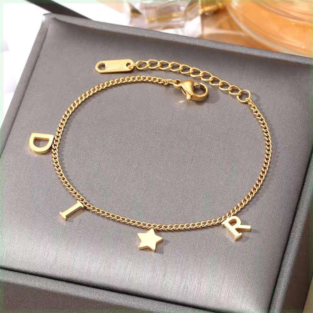 Trendy Titanium Steel Letter Bracelet & Anklet for Women – European & American Style, Adjustable Celebrity-Inspired Design