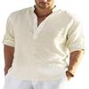 Men's Plus Size Long-Sleeved Linen-Cotton Shirt - Solid Color, Loose Fit
