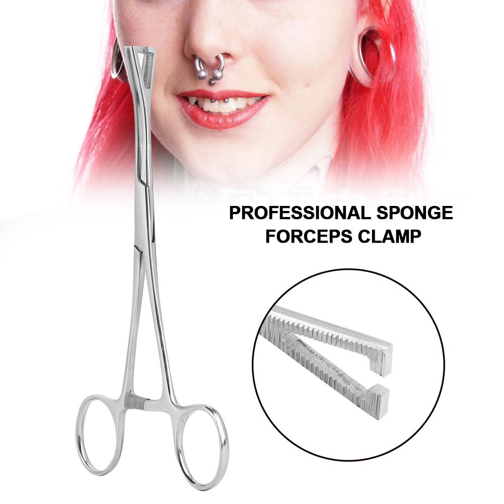 Body Piercing Pliers Tool Ear Lip Navel Nose Tongue Septum Sponge Forceps Clamp
