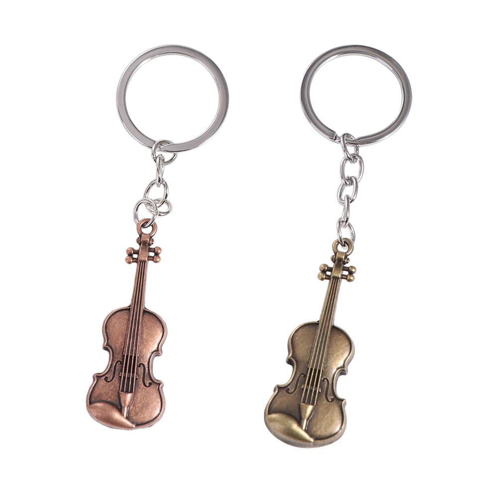 Copper Bronze Violin Key Chain Classical Musical Instrument Pendant Music Lovers