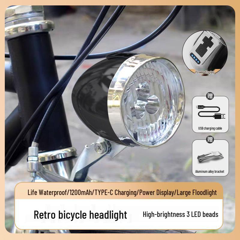 USB Wiederaufladbares Retro 3-LED Mountainbike Frontlicht