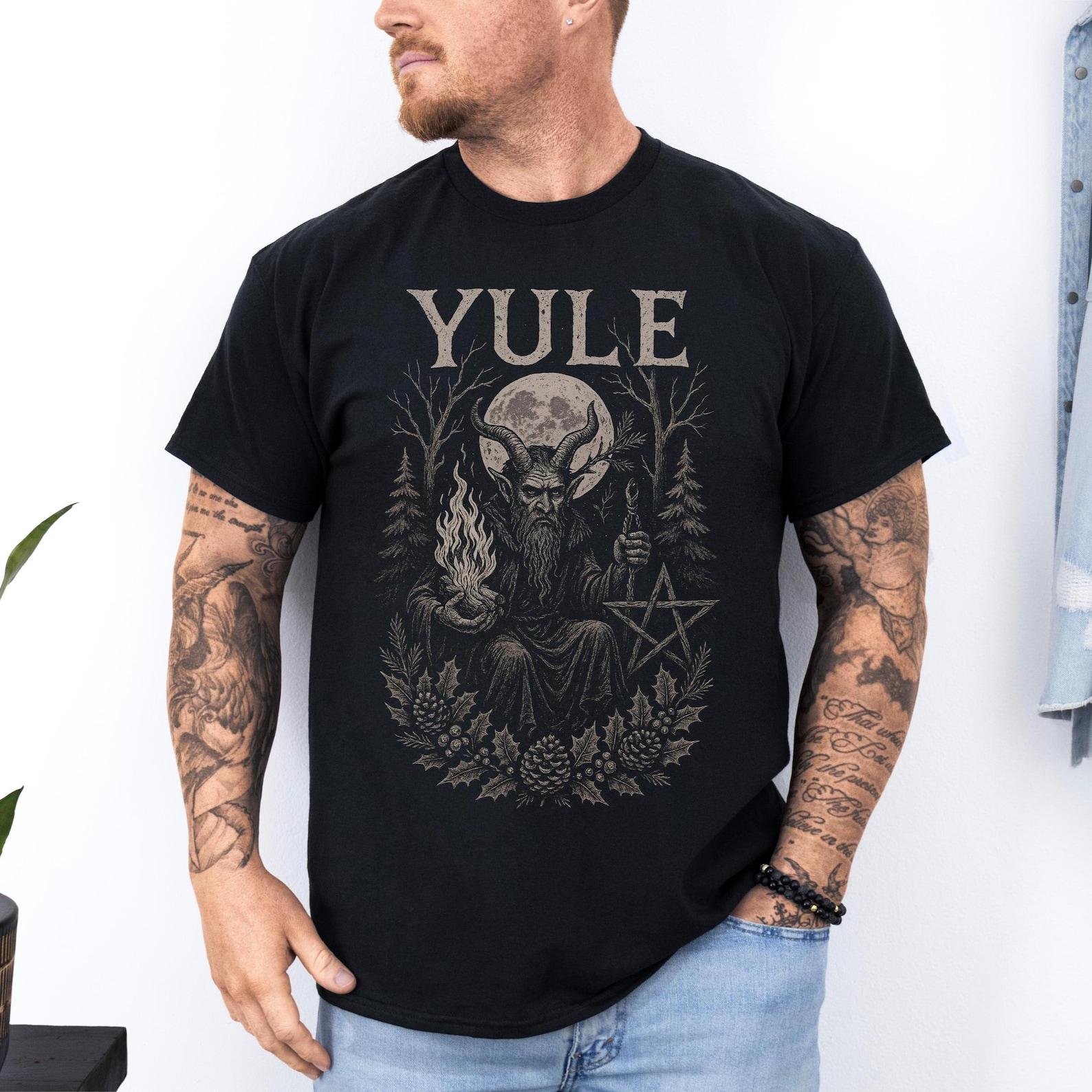 Yule Pagan T-Shirt: Gothic Winter Solstice Shirt for Witches, Wiccans & Dark Folk Fashion M