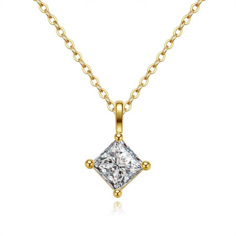 1 Carat Square Moissanite Pendant Necklace Women Sterling Geometric Locket Chain Minimalist INS Style