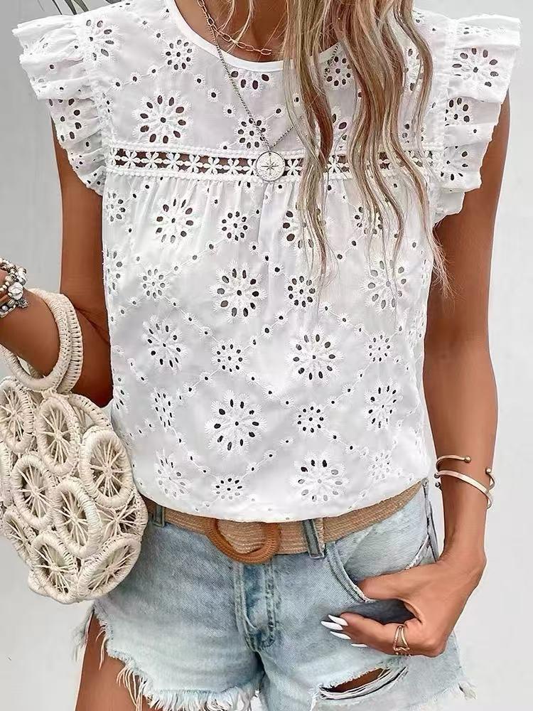 

Summer Ruffle Sleeveless T-Shirt Women Fashion M белый