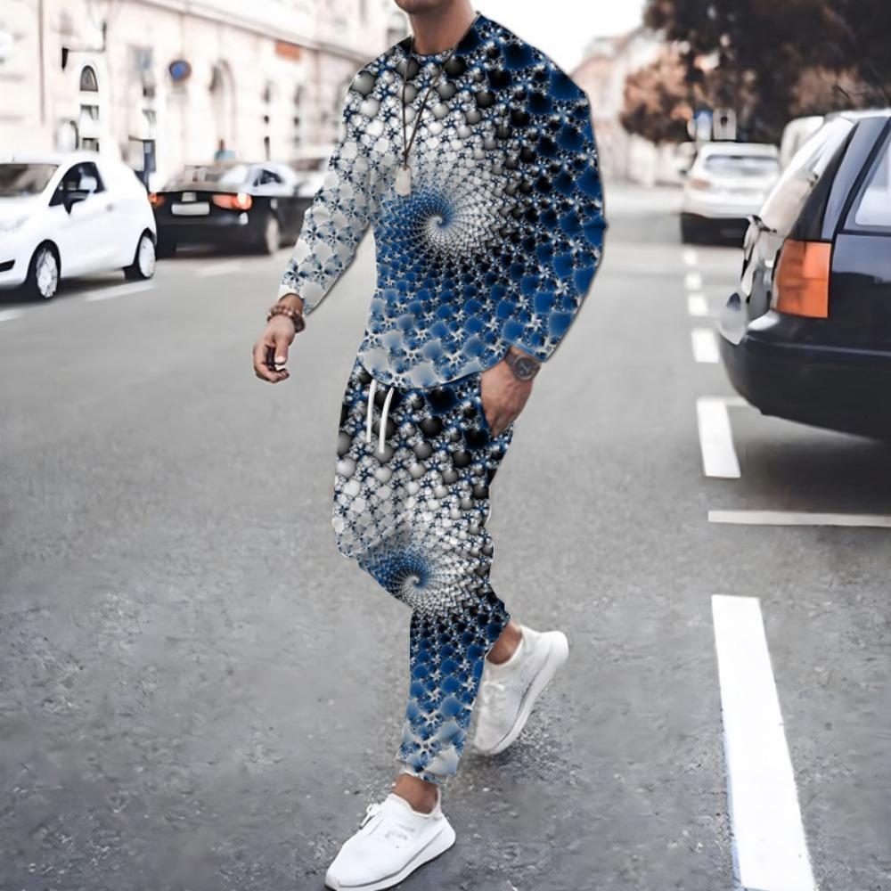 Abstract Vortex Pattern T-Shirts Sets Male 3D Print Unisex Long Sleeve T shirt Pants Suits Casual Men's Clothing 2Pcs Jogger Set