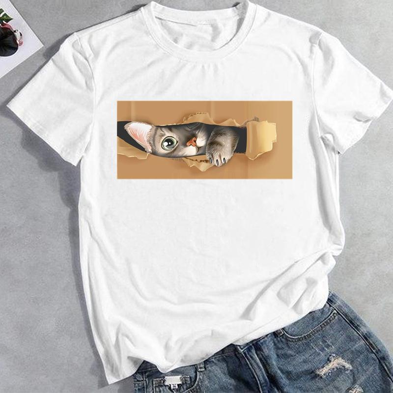 European sizes Lady Female Print Tee Summer Fashion 3D Cat Lovely Trend Graphic T-shirt Clothing Casual  Women Top Tshirt Short Sleeve