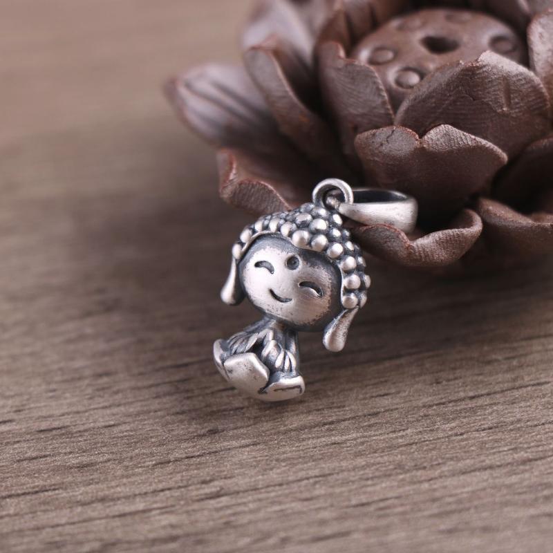 Real S990 Silver Men Women Lotus Buddha Pendant Retro Fashion Silver Lotus Necklace Pendant Jewelry Gift Without Chains