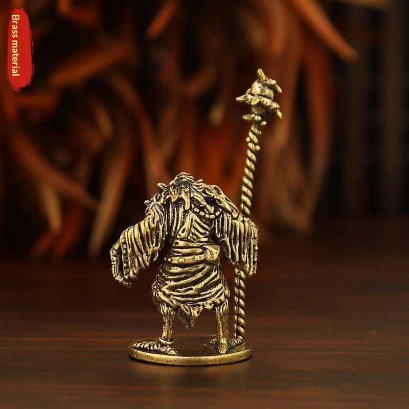 Brass Crow Mage Mini Figurine Portable Tiny Brass Statue for Tabletop RPG Home Office Decor Collectible Gift for Gamers