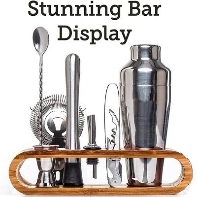Cocktail Bar set Mixology Bartender Kit: 10-Piece Bar Tool Set with Stylish Bamboo Stand Cocktail Tool серебряный
