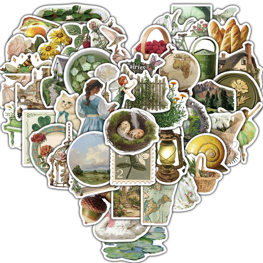 

50/100PCS Vintage Rural Life PVC Sticky Sticker Luggage DIY Case Stationery Scrapbooking Phone School Landscape Notebook Sticker