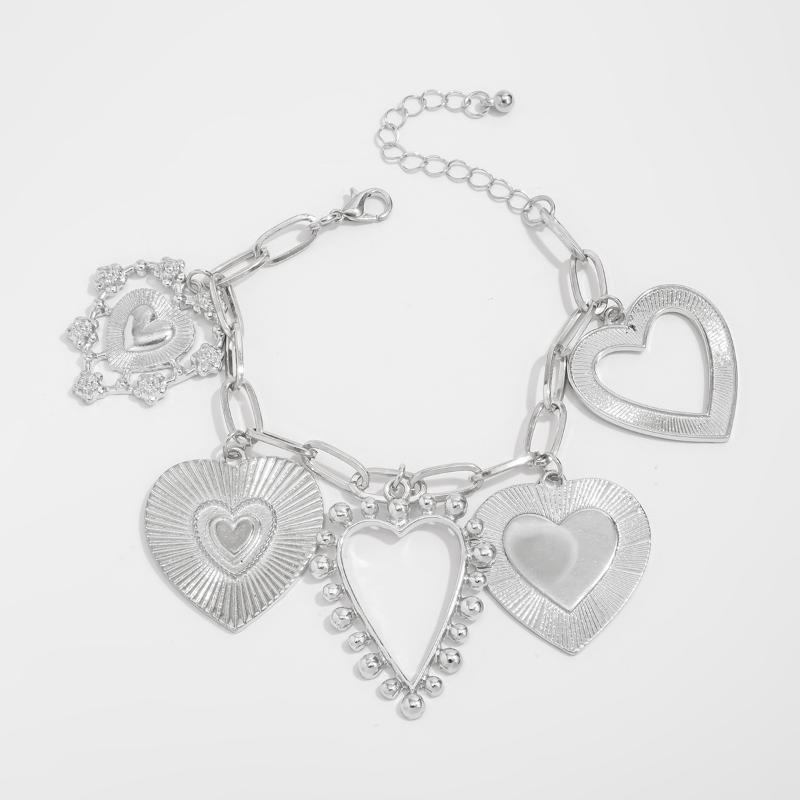 Classic Big Heart Pendant Bracelet For Women Vintage Hollow Out Geometric Charm Chain Bracelet Trendy Jewelry Gift