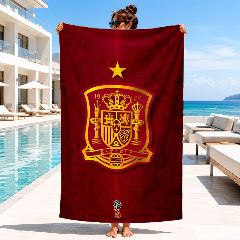 Asciugamano da Spiaggia con Stemma Calcio Spagna, Asciugamano da Spiaggia in Microfibra, Perfetto per Piscina, Spiaggia, Viaggio, Decorazione Casa, Regali per Fan di Feste in Spiaggia