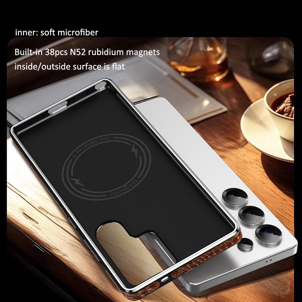 Krokodilmuster Echtes Rindsleder Magnetische Hülle für Samsung Galaxy S24 S25 S26 Ultra Magsafe Schale