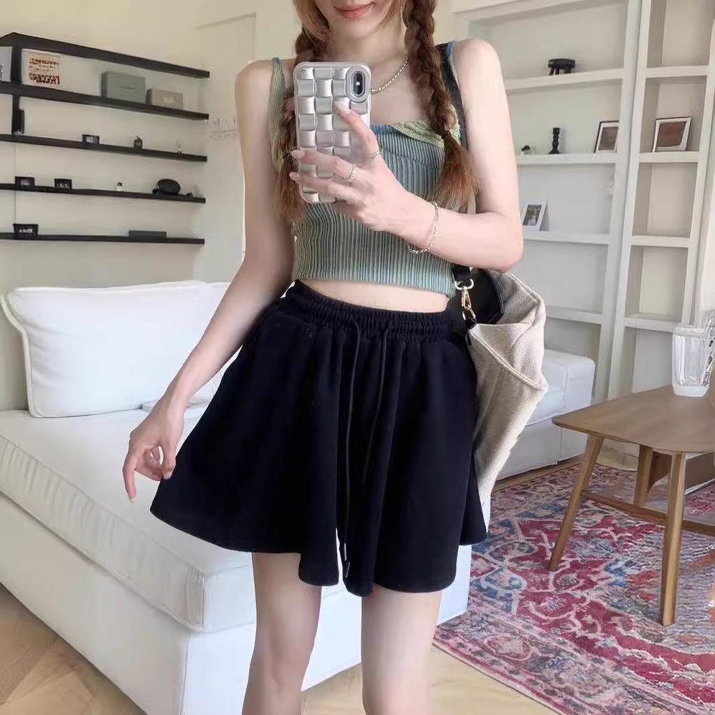 Loose Sports Pants Casual Wide-leg Pants for Women's Summer New Simple Elastic Waist Ruffled Trousers Style Shorts