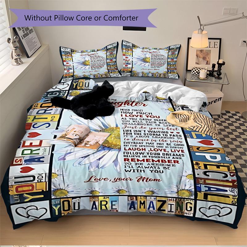 3pcs Daughter Love Quote Duvet Cover Set, Soft Comfortable Duvet Cover,Guest Room (1*Duvet Cover + 2*Pillowcase, Without Core) Yy251104168