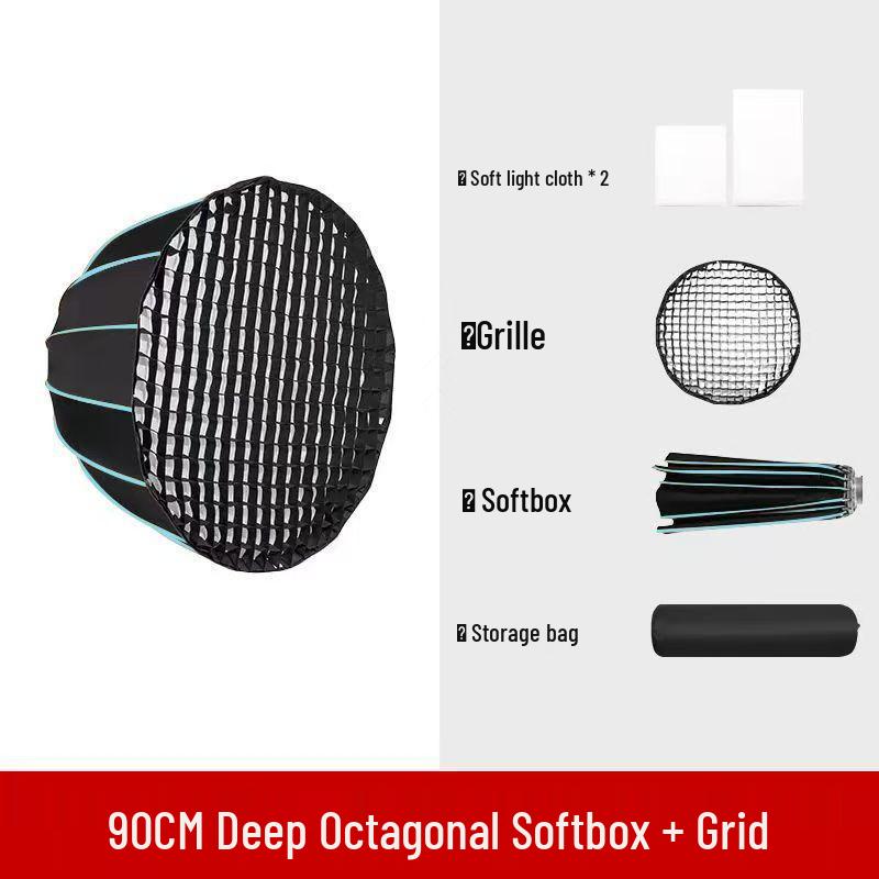 90CM Deep Parabolic Bowens Mount Softbox with Grid - Quick Install 90CM Deep Parabolic Softbox Set