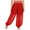 Shorts de Danse du Ventre pour Filles Chiffon Anneau O Taille Froncée Pantalon à Fente Latérale Costume d'Halloween Carnaval