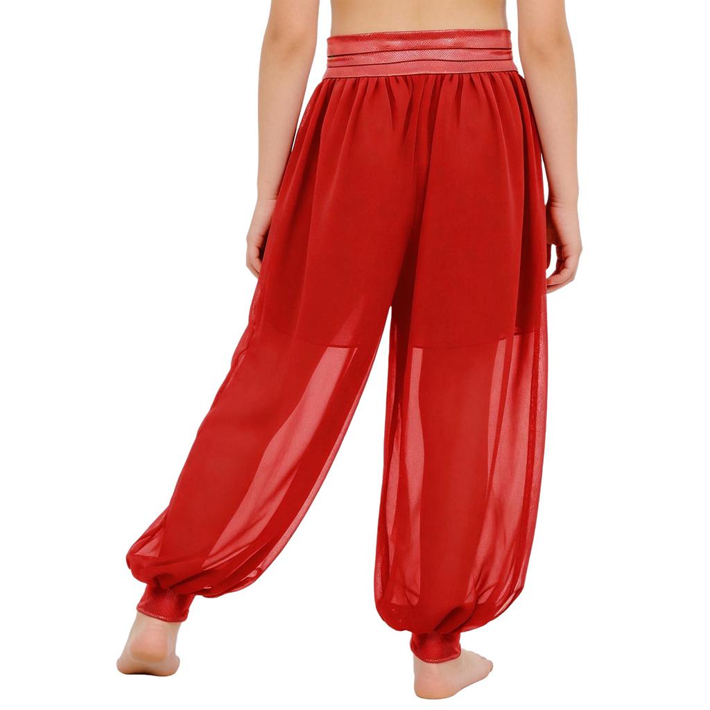 Shorts de Danse du Ventre pour Filles Chiffon Anneau O Taille Froncée Pantalon à Fente Latérale Costume d'Halloween Carnaval