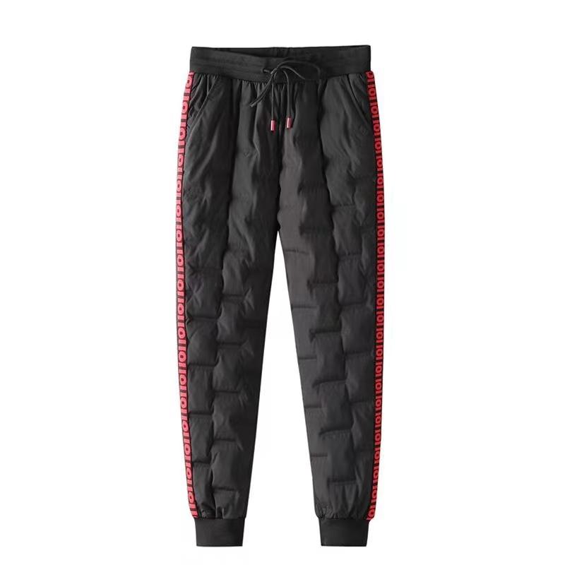 Men's Large Size Down Pants Fleece Lined Casual Duck Down Cotton Pants Winter Warm Trousers Loose Fit Mid Waist Sporty